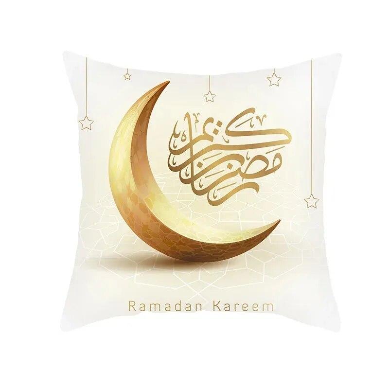 Eid Mubarak Ramadan Golden Moon Print Pillowcase Sofa Cushion Cover Islamic Muslim Home Bedroom Decor