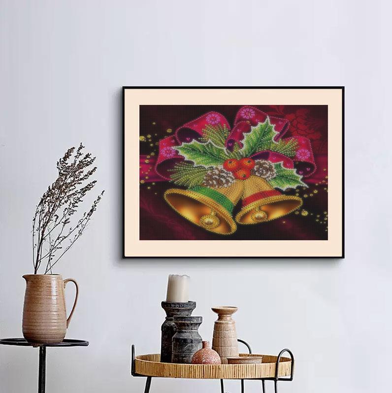 Алмазная картина, Рождественский колокольчик, кулон, полная круглая Алмазная вышивка, мультяшная мозаика, комплект со стразами, декор для дома 30x40 см/12x16 дюймов