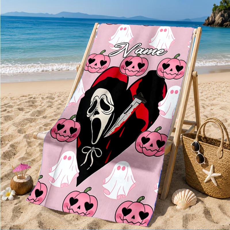 Custom Name Pink Horror ghostface Beach Towel Microfiber Beach Towel, Lightweight and Quick-Dry, for Summer Travel, Swimming Pool Gift