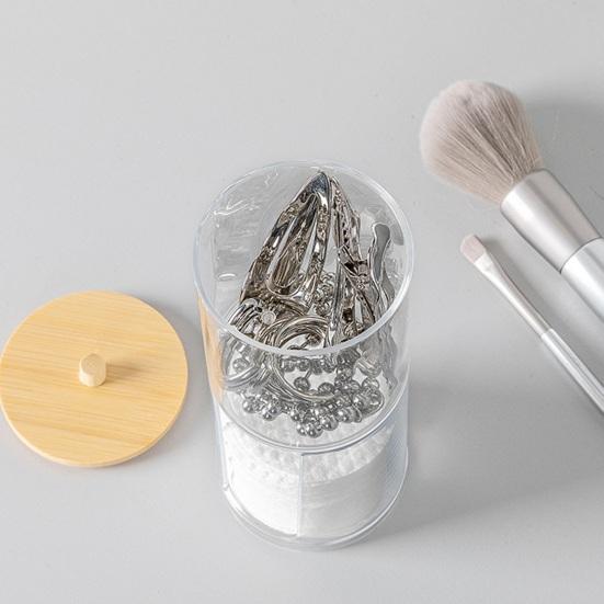 Transparent Storage Box Cotton Swab Organizer with Wooden Lid Large Capacity Dustproof Widely Used Floss Picks Cotton Balls Holder