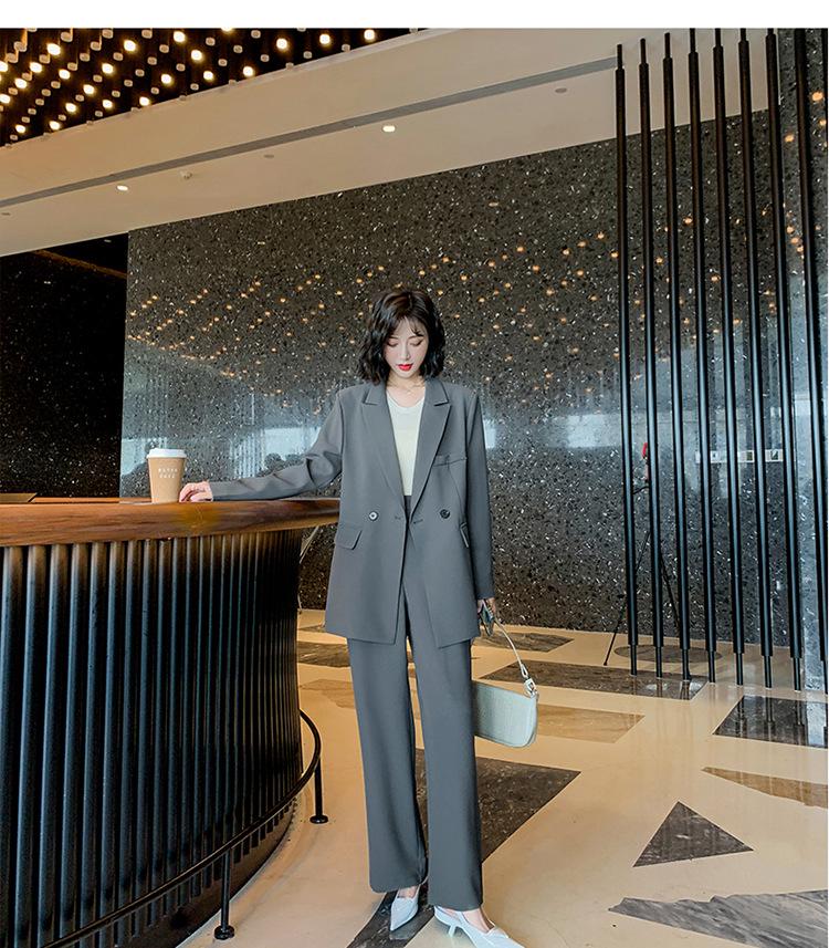 Plus Size Women's Mid-Length Suit with Wide-Leg Mopping Trousers - Two-Piece Set