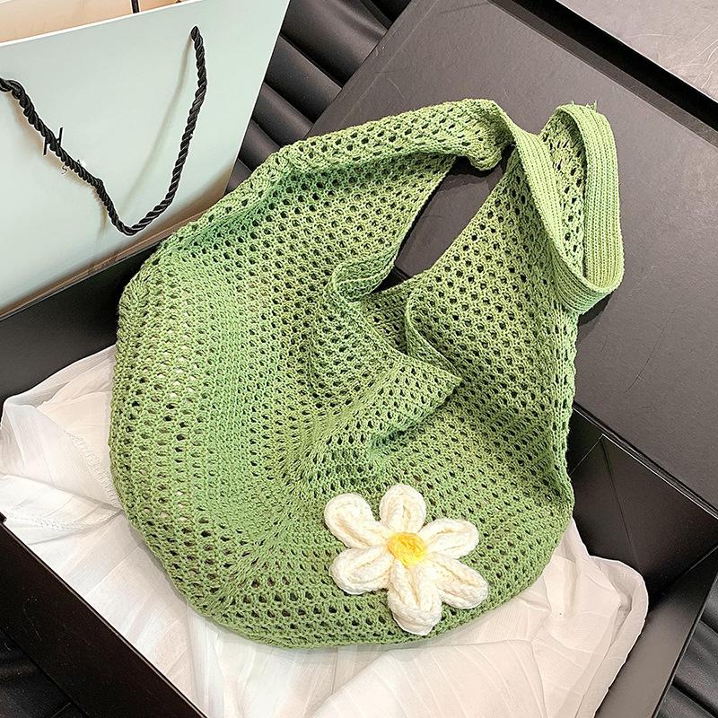 Women's Casual Hollow Out Wicker Woven Ladies Handmade Totes Bag Large Capacity Summer Beach Floral Decor Female's Shoulder Bag