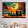 1 pc 2D Flat Halloween Background - Jack-O'-Lantern, Bats, Full Moon and Autumn Tree Scene - No Power Required——sjs