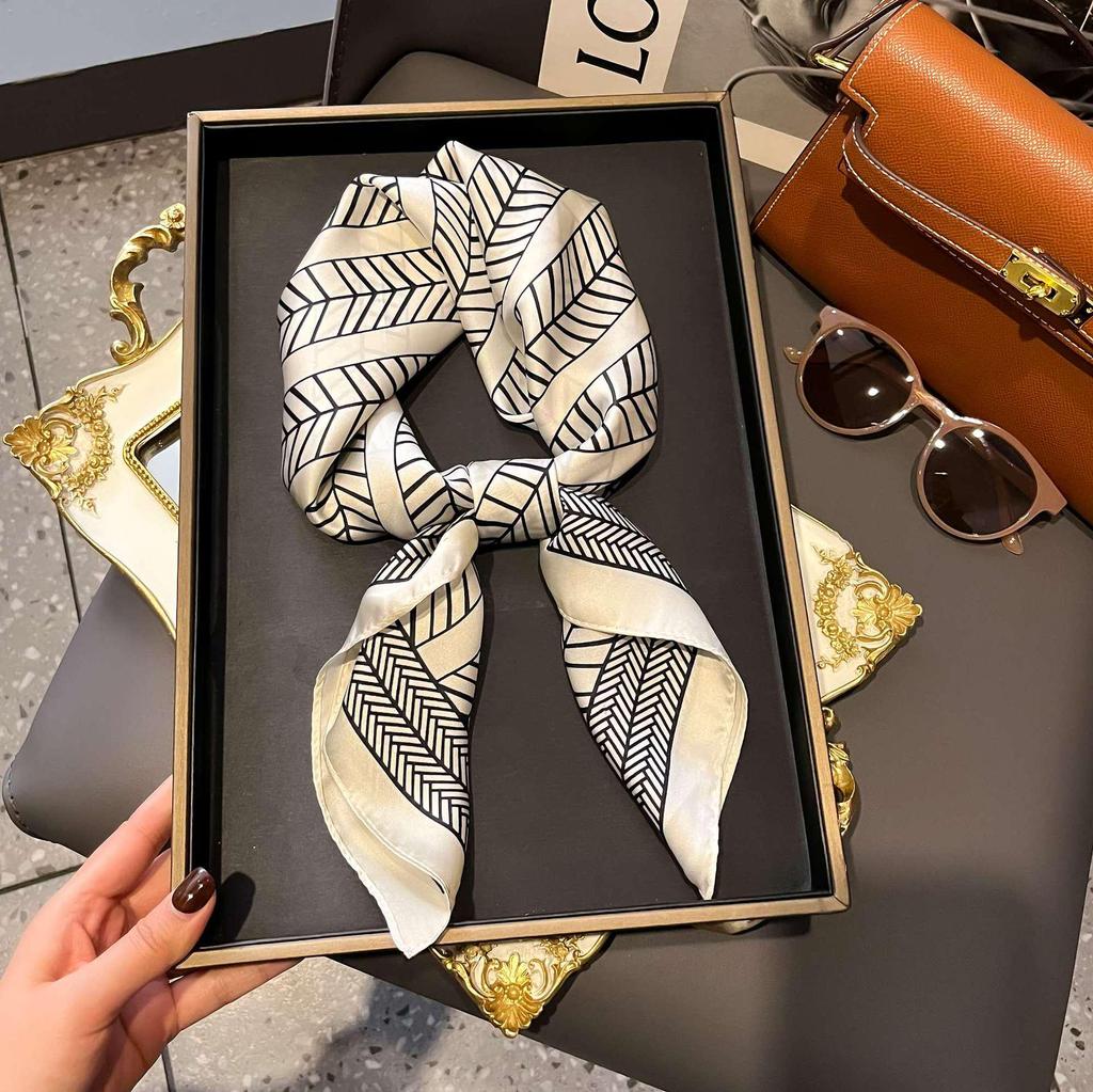 Women's Striped Silk Imitation Square Scarf - Spring & Autumn All-Match Simple Style Accessory