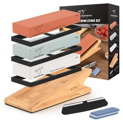 Nanfang Brothers 7-Piece Knife Sharpening Stone Set, Includes Medium, Fine, and Finishing Whetstones (1000, 3000, and 6000), Double-Sided Whetstone Sh