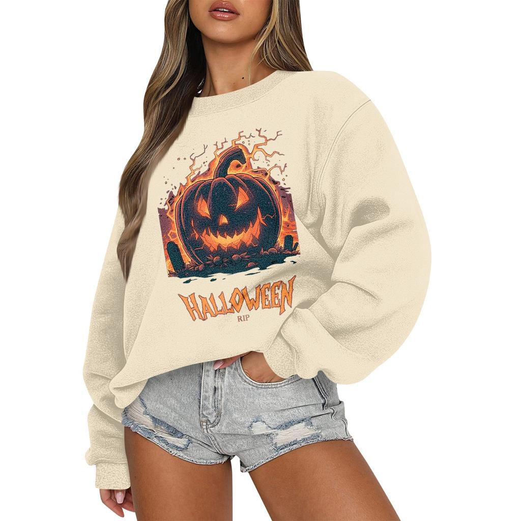 Женский повседневный модный трикотажный спортивный топ с длинными рукавами, свободный крой, Хэллоуин