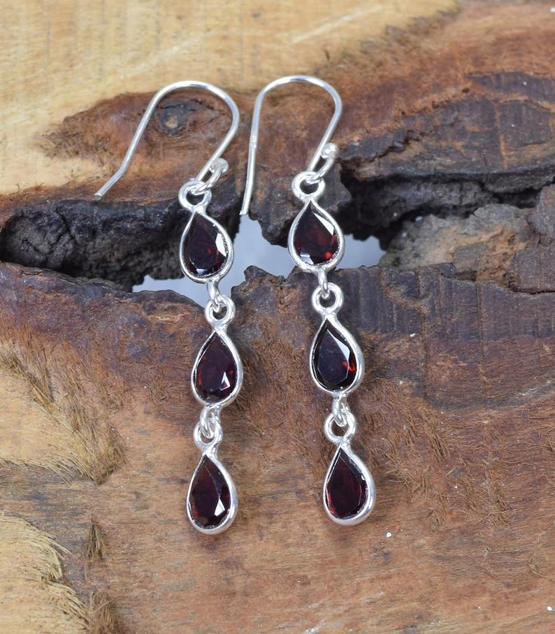 solid 925 Sterling Silver Garnet Gemstone handmade Birthstone Earrings Gift For Her