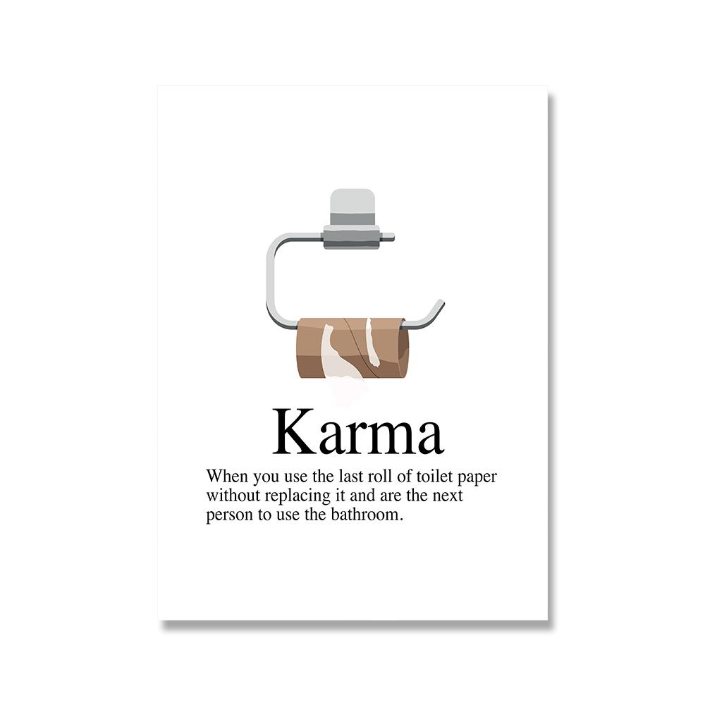 Карма Определение Плакат Печать Настенное Искусство Холст Картина Современный Смешной Знак Для Ванной Туалет Юмор Картины Ванная Комната Домашний Декор