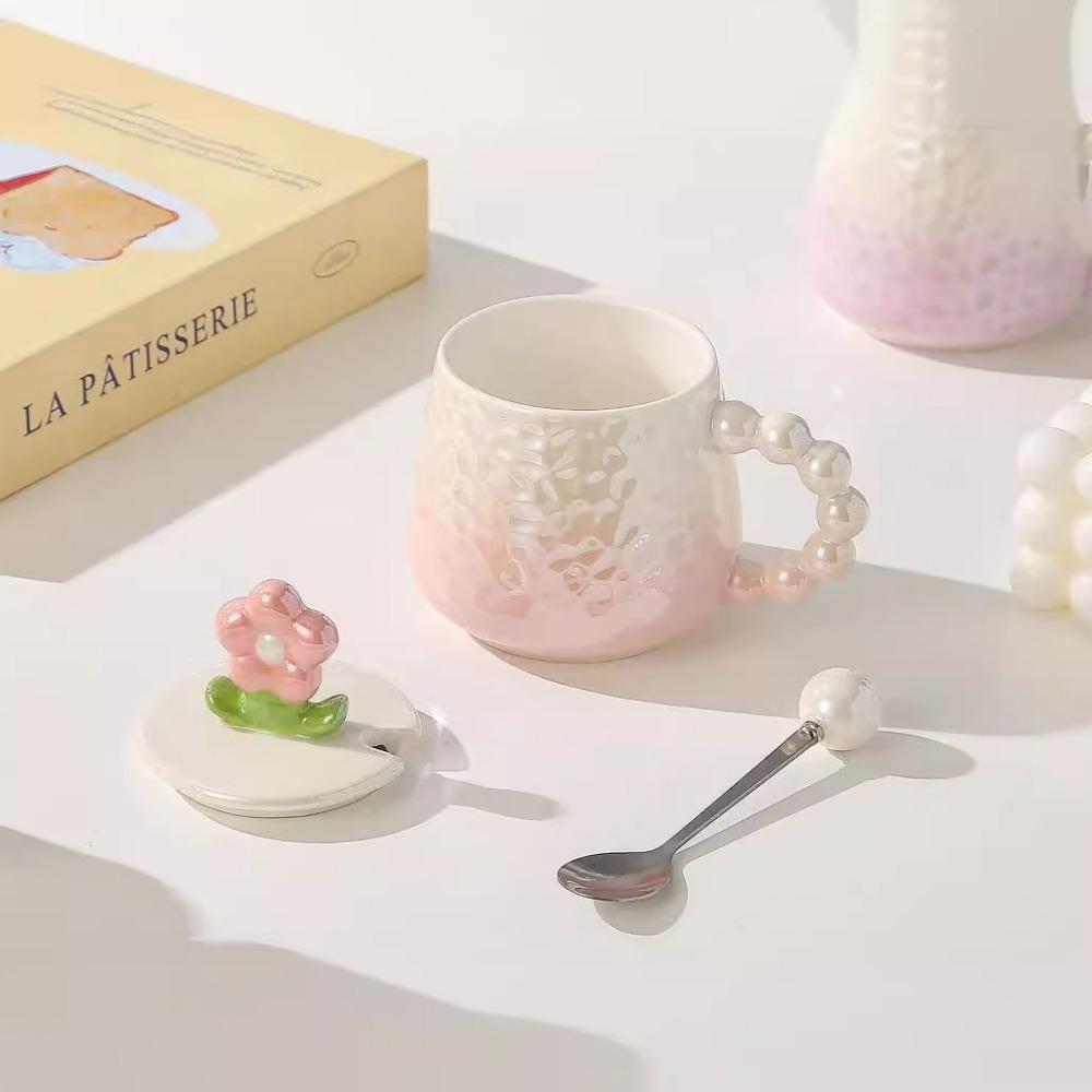 Colorful Flower Ceramic Cup High Value Mug Girl's Heart Souvenir Gradient Pearlescent Glass Cup Coffee Cup