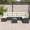 Canapé de Jardin 9 Pièces avec Coussins Rattan Noir, Canapé de Jardin 2 Places avec Coussins Rattan Noir 3359036