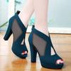 Summer Women High Heel Shoes Mesh Breathable Pomps Zip Pointed Toe Sexy Wedding Party Zapatillas Mujer Square Heel