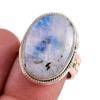 Natural Rainbow Moonstone Gemstone 925 Sterling Silver Two Tone Ring Size 7 b5Z93