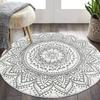 Round Bohemian Floral Pattern Area Mat 8mm Thick Faux Cashmere Non-Slip Washable Soft and Stylish for Living Room Bedroom