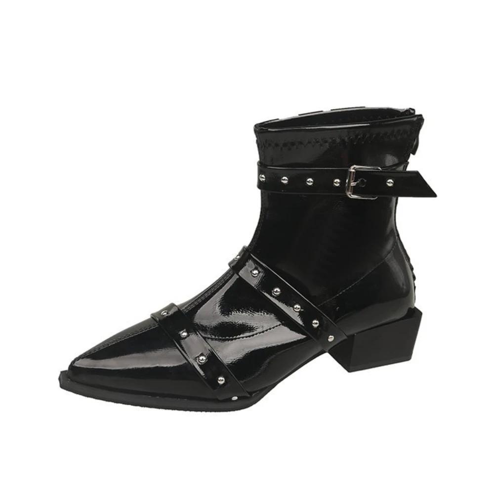 Осенне-зимние женские ботильоны, сексуальные остроносые ботинки на высоком каблуке для танца на пилоне, на молнии, с заклепками, челси, на толстой подошве, женские