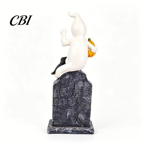 Miniature Resin Tombstones Halloween Tombstone Figurine, Ghost Pumpkin Crow on Creative Gifts Statue for Desktop Haunted House Holiday Party