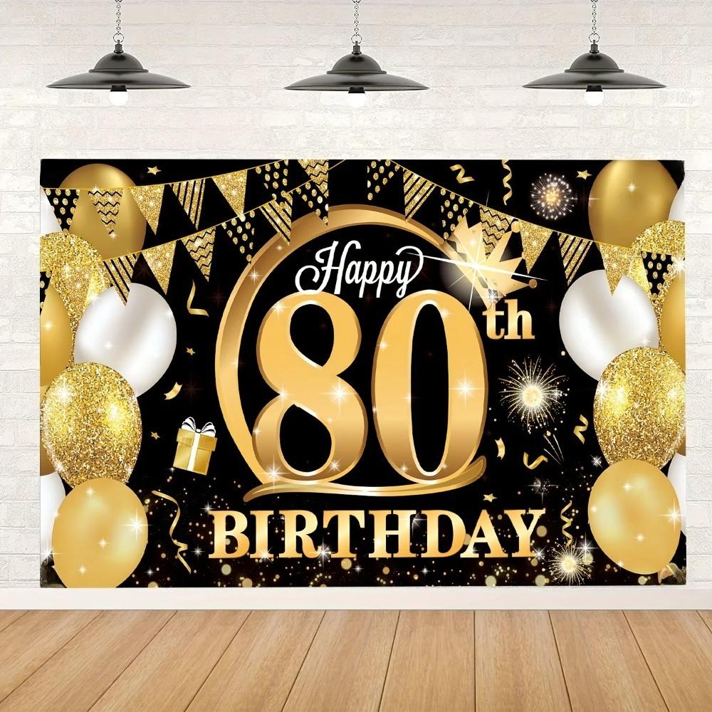 С 80-летием Фон Золотой 80 Лет Декор Вечеринка в Честь 80-летия Черно-Золотой Виниловый Фон Постер Фото Декорация