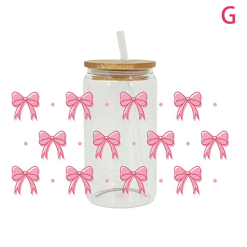 Flowy Bows Uv Dtf Cup Wrap For 16Oz Beer Glass Can Pretty Love Ribbons Cute Girly Cup Wrap Design Uv Dtf Sticker