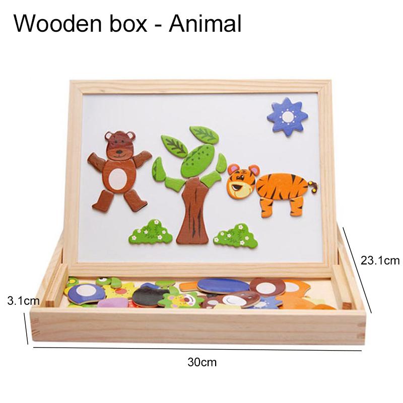 Children Wooden Multifunction Animal Puzzle Magnetic Writing Drawing Board Blackboard Learning Education Toys for Kids TMZ