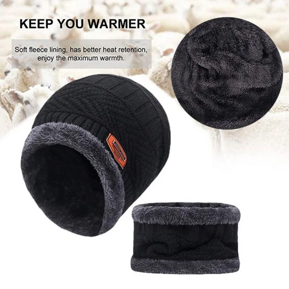 Warm Knit Cap Plus Velvet Coral Fleece Scarf Men Women Winter Hats