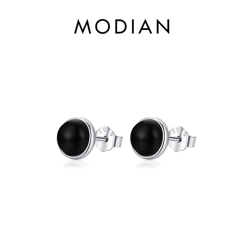 Natural Black Agate Stud Earrings 925 Sterling Silver Round Daily Hypoallergenic Earring 4mm 5mm 6mm Jewelry For Women