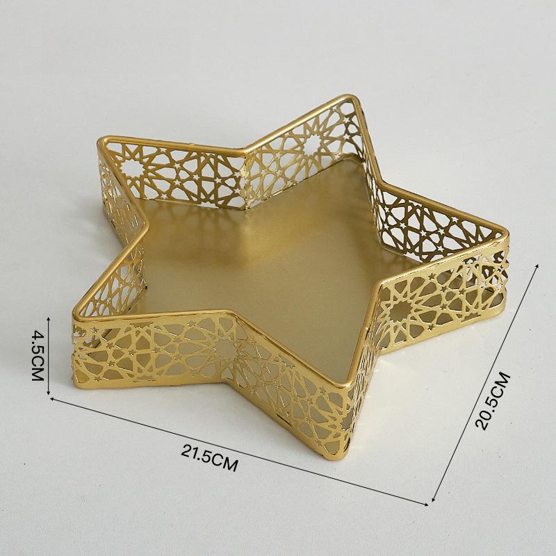 Ramadan Tray Eid Mubarak Star Tray Islam Muslim Al-Fitr Iftar Party Food Serving Tray, Ramadan Metal Platters Table Decor for Breakfast Dessert Pastry