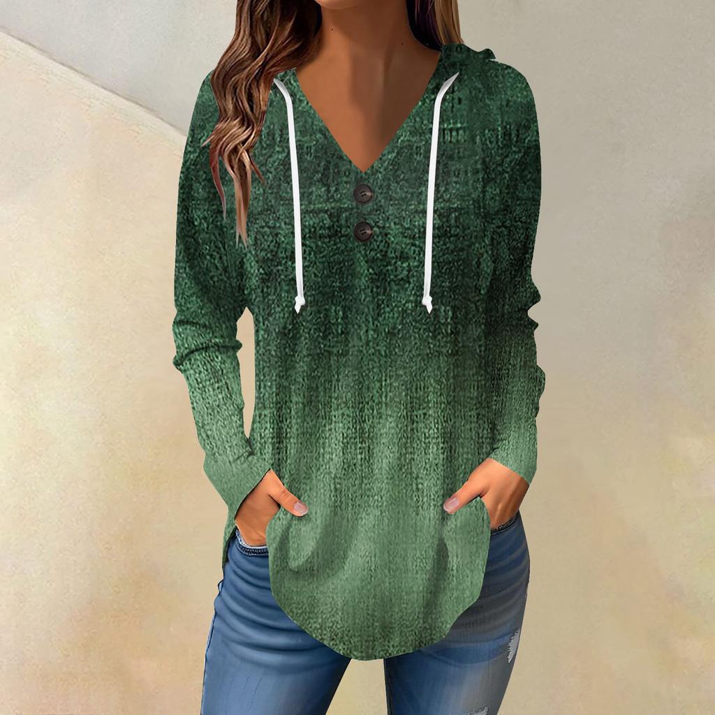Женские повседневные модные однотонные толстовки с капюшоном на пуговицах и длинными рукавами с V-образным вырезом