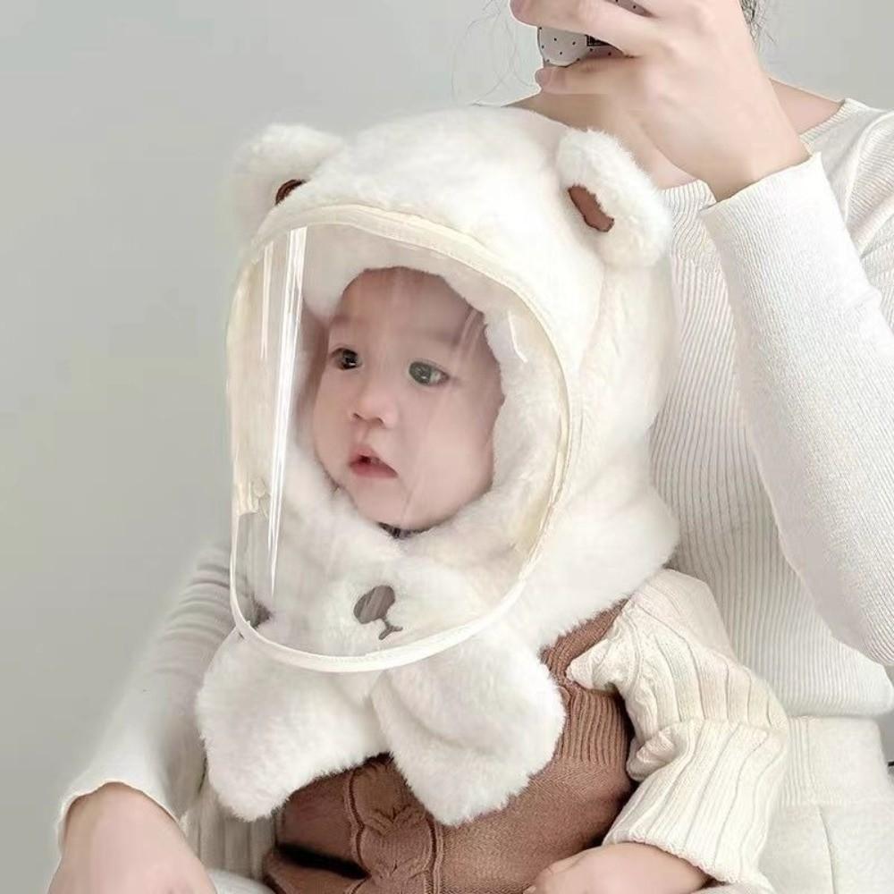 Windproof Mask Integrated Hat Cartoon Bear Plush Fleece Hat Cozy Kids Winter Hat