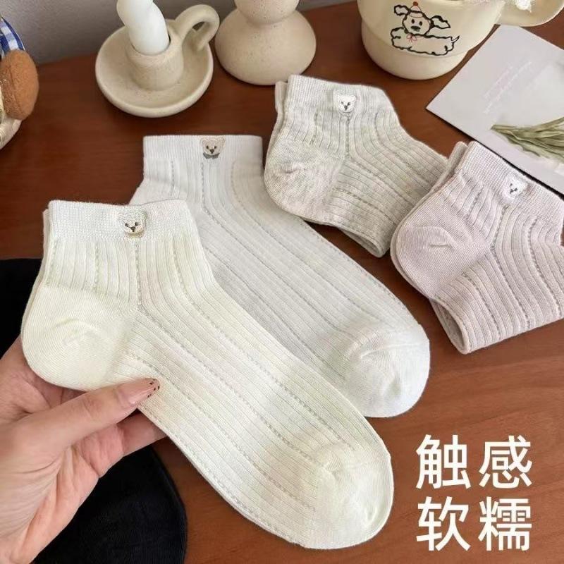 Summer Thin Cute Bear Embroidered Socks Mesh Breathable Short Socks Trendy Pure Cotton Cartoon Boat Socks