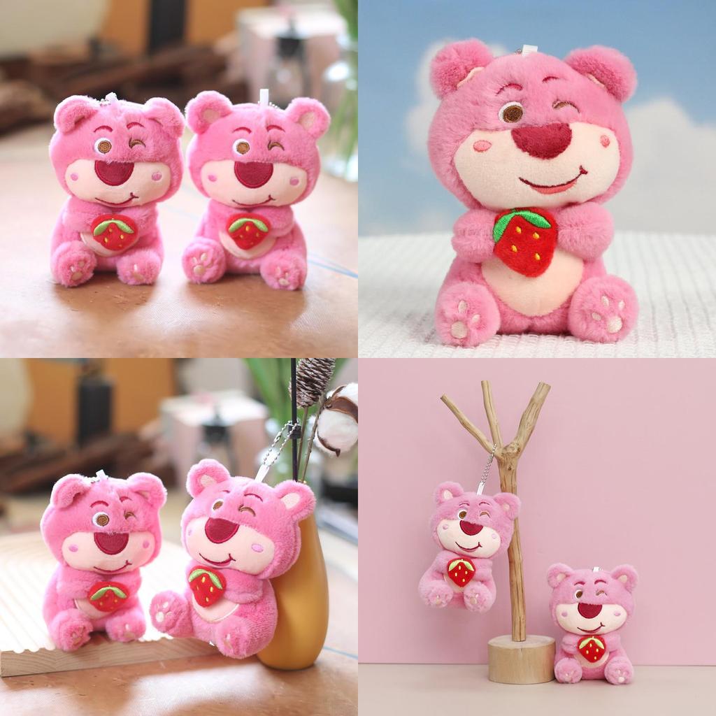 Cute And Soft Strawberry Bear Plush Keychain Perfect For Bags And Keys 13cm Pink Bear