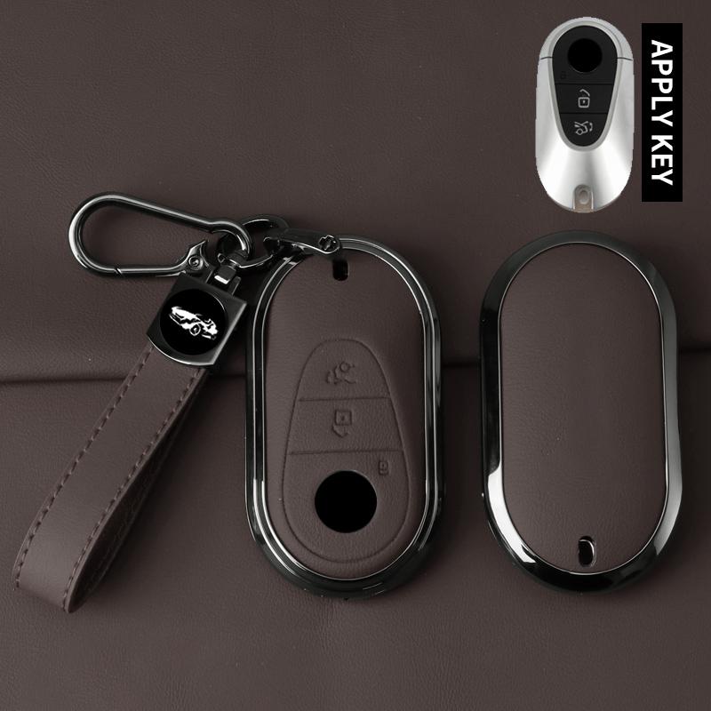 Styling Mouldings Metal Leather Car Key Case Cover For Mercedes Benz C E S Class GLC W206 W223 W214 E300 C260 C300 S450 S500 Key