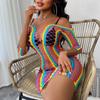 Женское нижнее белье больших размеров, женское сексуальное женское белье, высокоэластичный сетчатый Радужный купальник, полые рыболовные сети, сексуальный плотный цвет