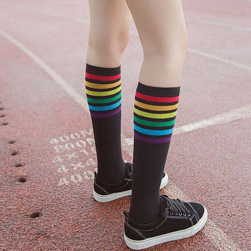 Soft Knee Over Thigh High Stocking Long Hosiery Rainbow Stripe Football Socks