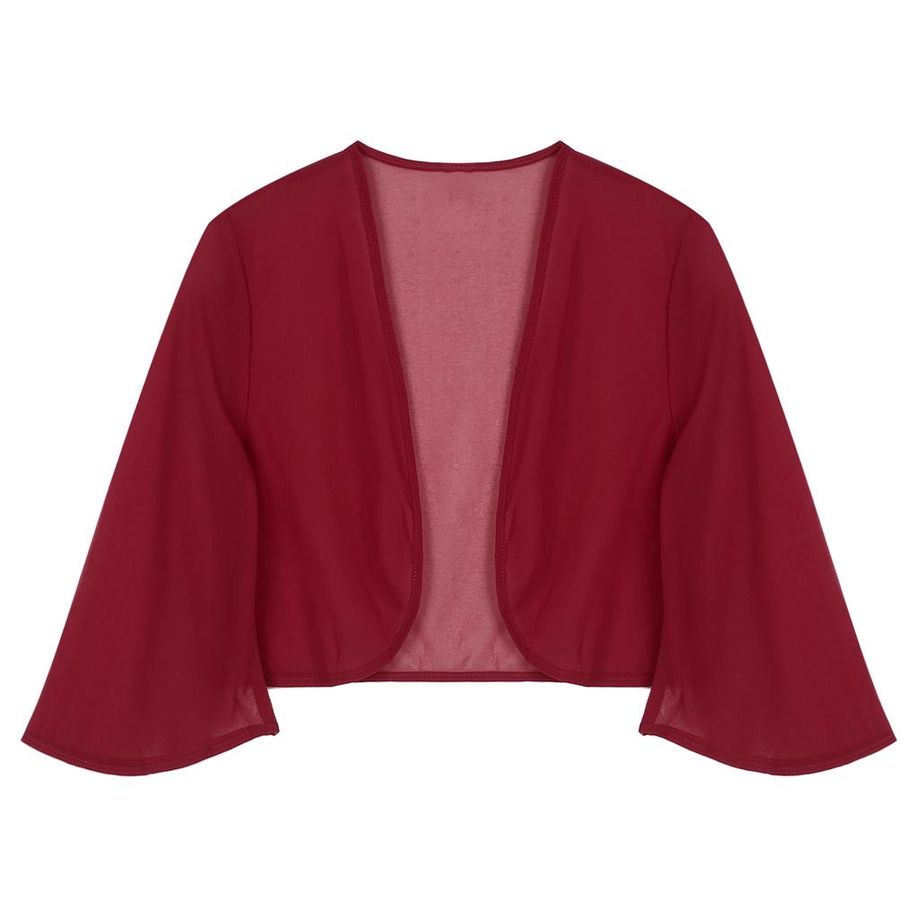 Womens 3/4 Sleeve Chiffon Cardigan Bolero Elegant Summer Ladies Wedding Wraps Shrug Bridal Shawl Evening Cover Up