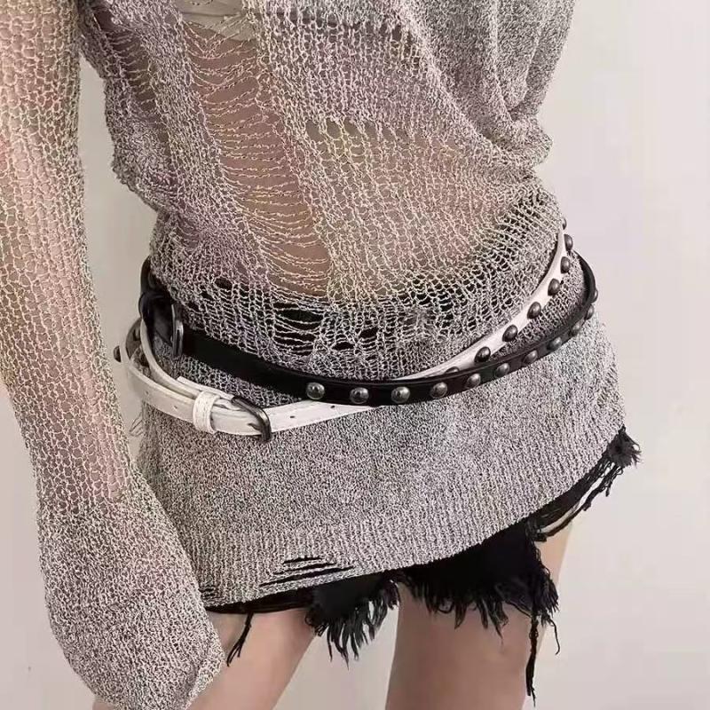 Панк Ковбойский Стиль Двойной Круг Пояс на Талию Пряжка Гвозди Экстра Длинный Тонкий Пояс для Талии Повседневный Универсальный Ремень с Заклепками