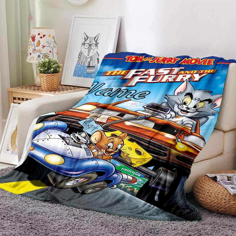 Custom Name Tom Jerry Rain flannel Blanket for Super Soft Cute Comfort Blanket for Travel Bedding Couch Sofa Blanket