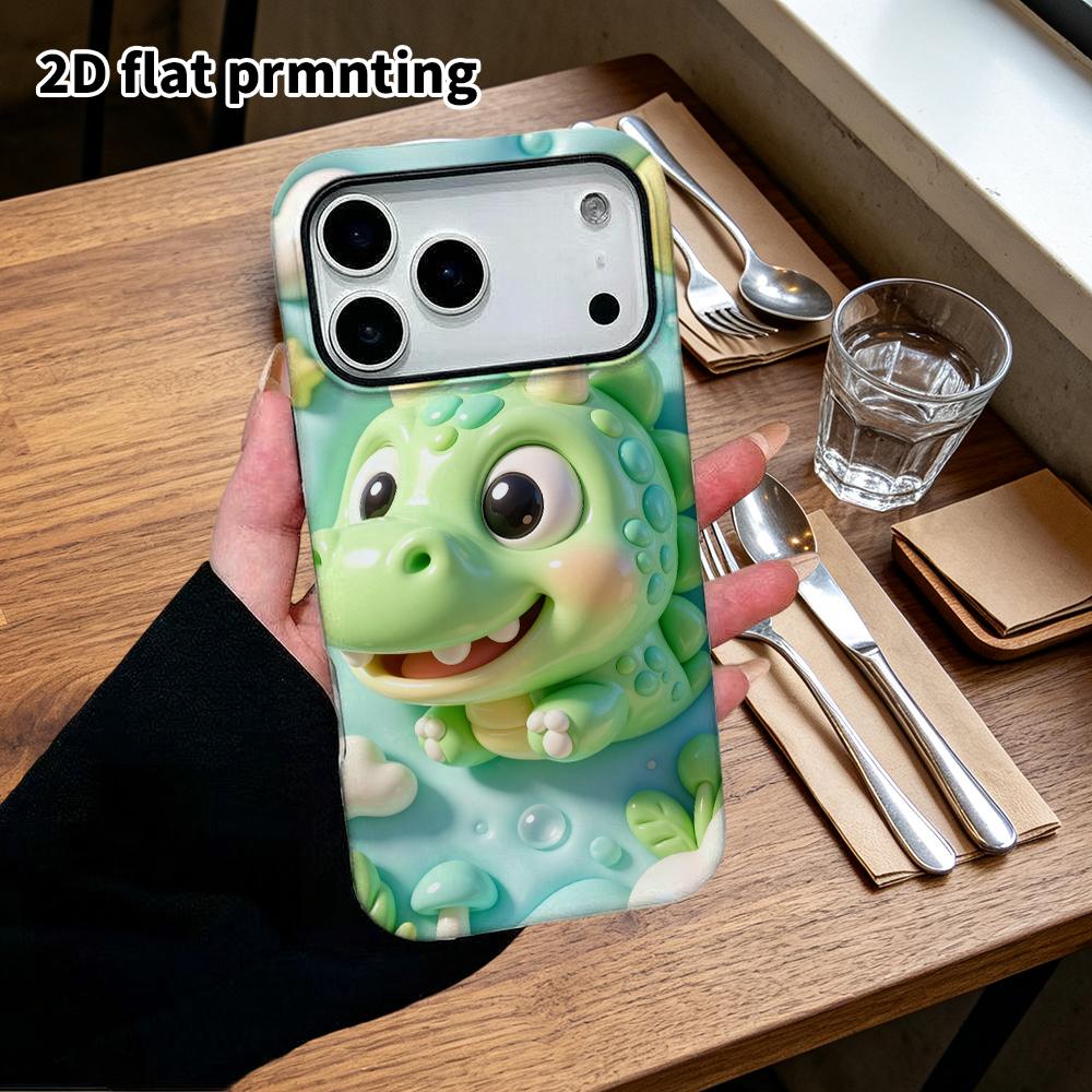 Phone Case: 2D flat design suitable for iPhone 18 17 16 15 14 13 Pro protective case, green little dinosaur, perfect Christmas and Halloween holiday g