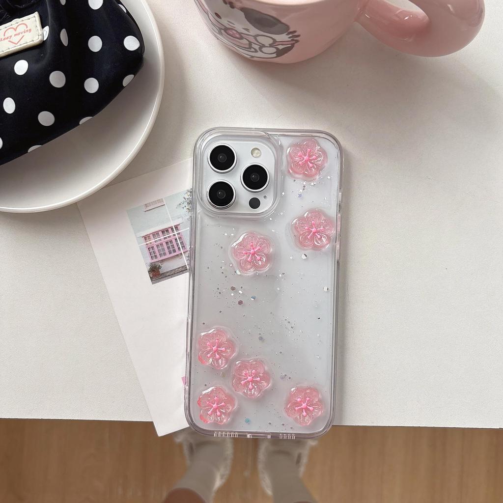 3D Розовый Цветок Вишни Эпоксидный Чехол для Телефона для iPhone 17 Pro Max/15 Pro Max/12