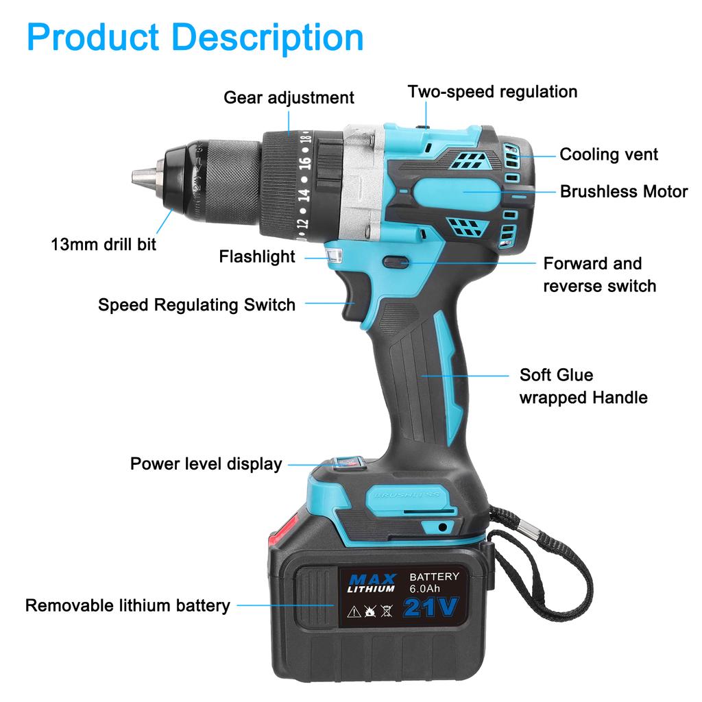Бытовая многофункциональная ударная дрель 3 в 1, 13 мм, 21 В, 120 Нм, ударная дрель, мини-электрическая отвертка