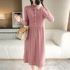 2022 Fall/Winter Women's Korean Wool Sweater Dress, Solid Color, Half Turtleneck, Over-Knee Length