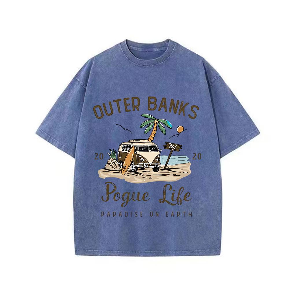 Ретро стираная винтажная футболка рукава наружные банки хлопковая футболка графический аниме принт пуловер мужская хлопковая футболка женская одежда