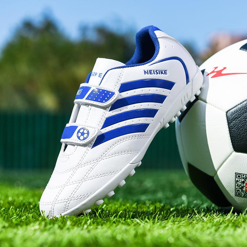 28-38 амортизирующие, нескользящие, износостойкие, на липучке, с короткими ногтями, уличные футбольные бутсы, тренировочная детская обувь