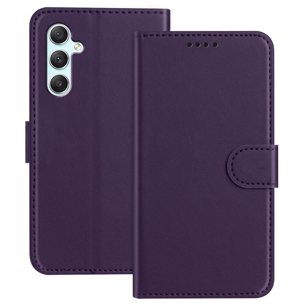 For Samsung Galaxy A34 5G Leather Case Wallet Stand Solid Color Anti Drop Phone Cover