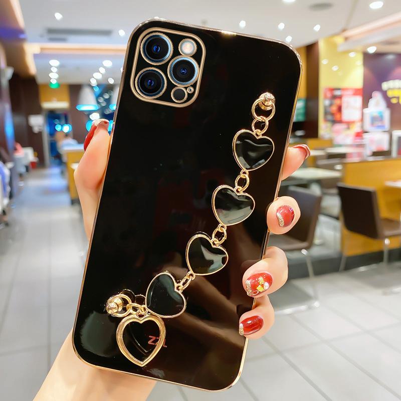 Подходит для чехла для мобильного телефона Apple 16 IPhone 15 Promax Защитный чехол 14 Гальванизированный браслет с сердечками 13 Мода