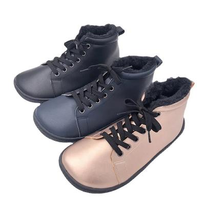 Зимние кожаные ботинки босиком с мехом внутри для женщин, подошва с нулевым перепадом, легкий вес, широкая носочная часть