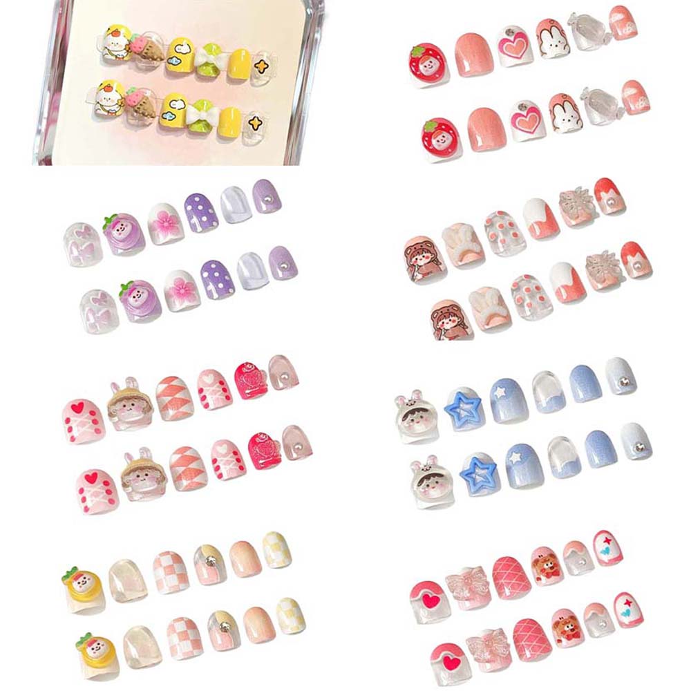 12 шт./набор Цветы Детские Накладные Ногти Сердечко Любви Короткие Квадратные Детские Мультяшные Накладные Ногти Накладные Ногти