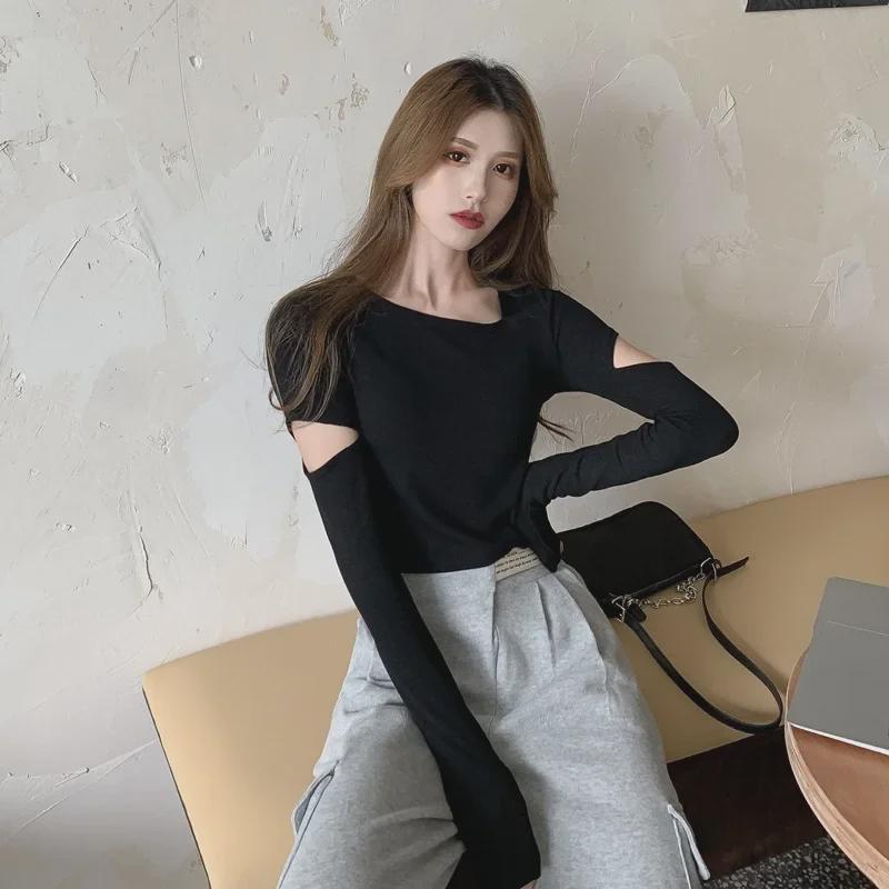 Новая весна и осень облегающая сексуальная эластичная короткая футболка для женщин