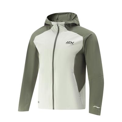 Li Ning Беговая серия Цветной блок Буквенный принт Молния Капюшон Универсальная Повседневная куртка Мужские куртки Белый-Березовый-Серый Серый-Милитари-зеленый AFYV001-4