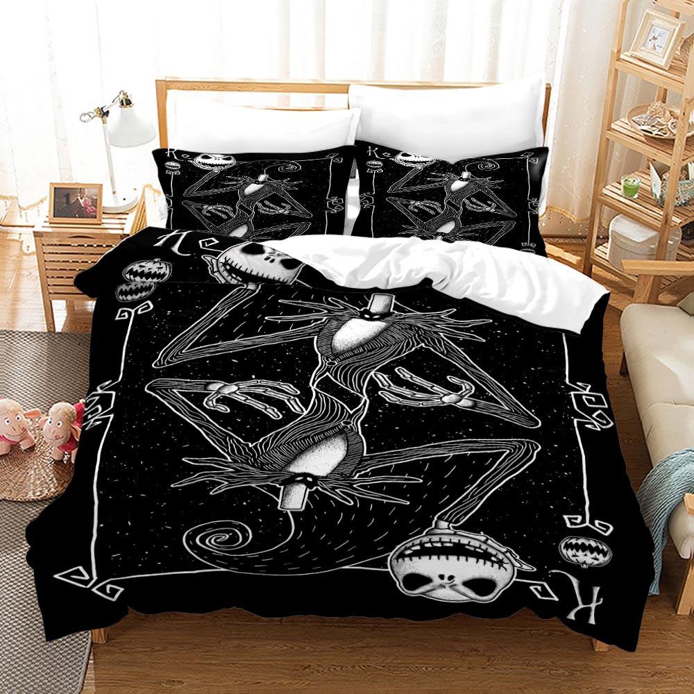 3pcs Queen Size Duvet Cover Sets, Nightmare Before Christmas Jack and Sally Rose Decor Bedding Set 2/3pcs Polyester Quilt Cover