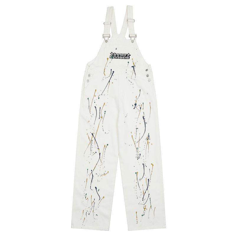Ink-splashing Denim Overalls, American Retro Inkjet Tooling Overalls, Loose Casual Men's and Women's Trousers, Hiphop Tide