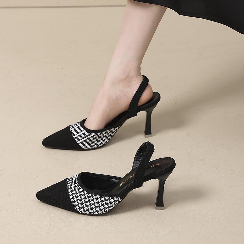 2025 весна и лето новые остроносые туфли на высоком каблуке женский тренд с сандалиями на ремешке через подъем, тонкий каблук, сандалии с закрытым носком